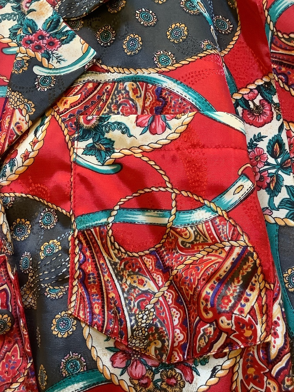 Vintage Retro Mono New York Red Paisley Long-Sleeve Midi Shirt Dress - Picture 10 of 10
